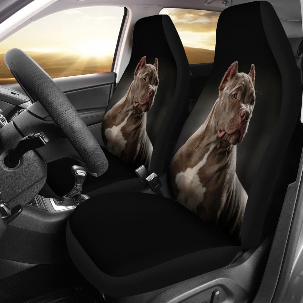 Dark Grey Pit Bull Black Car Seat Covers 210802