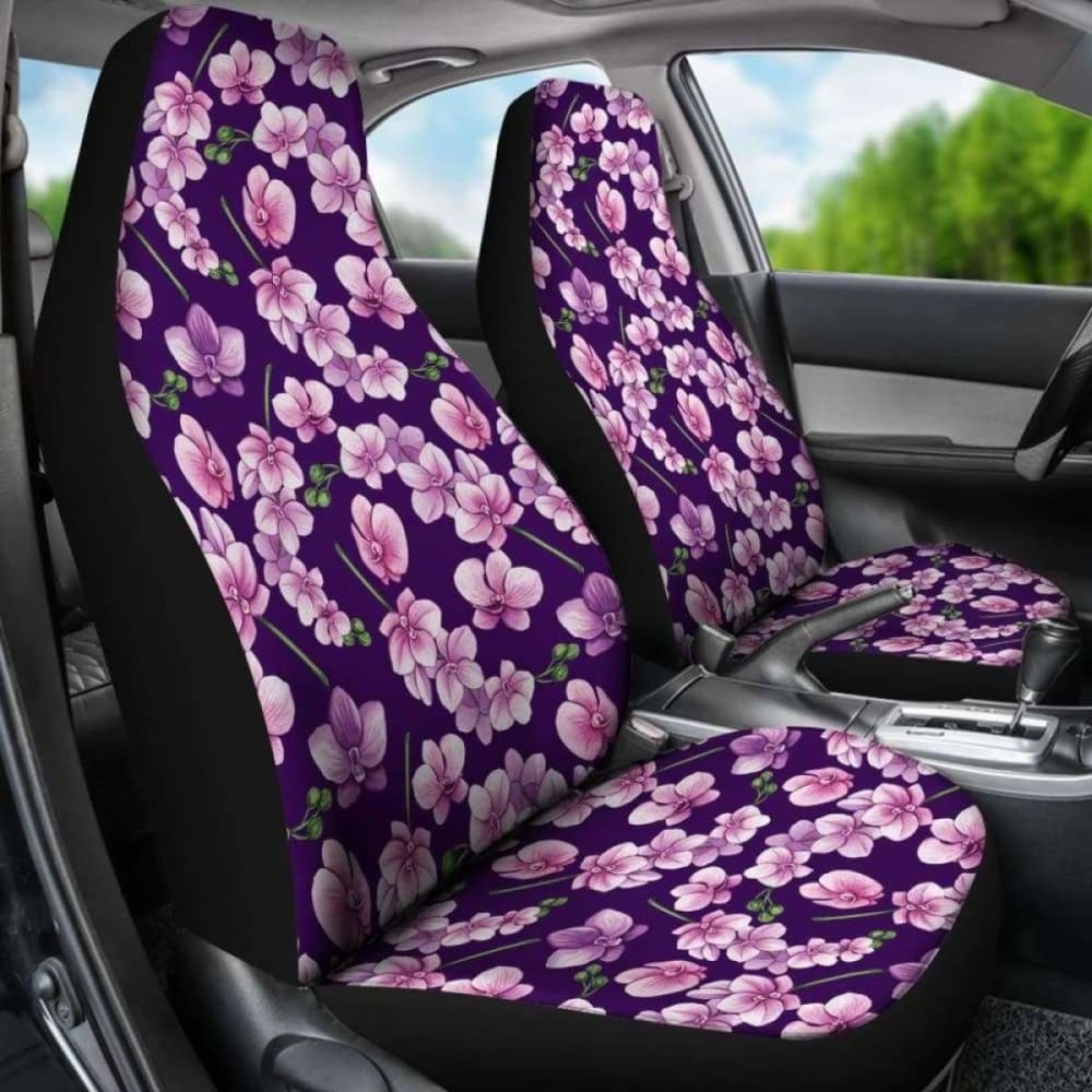 Dark Purple And Pink Orchid Pattern Car Seat Covers 174914 - YourCarButBetter
