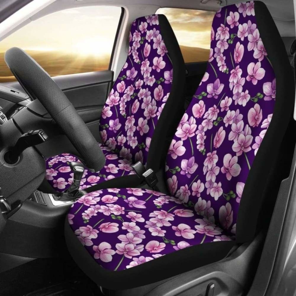 Dark Purple And Pink Orchid Pattern Car Seat Covers 174914 - YourCarButBetter