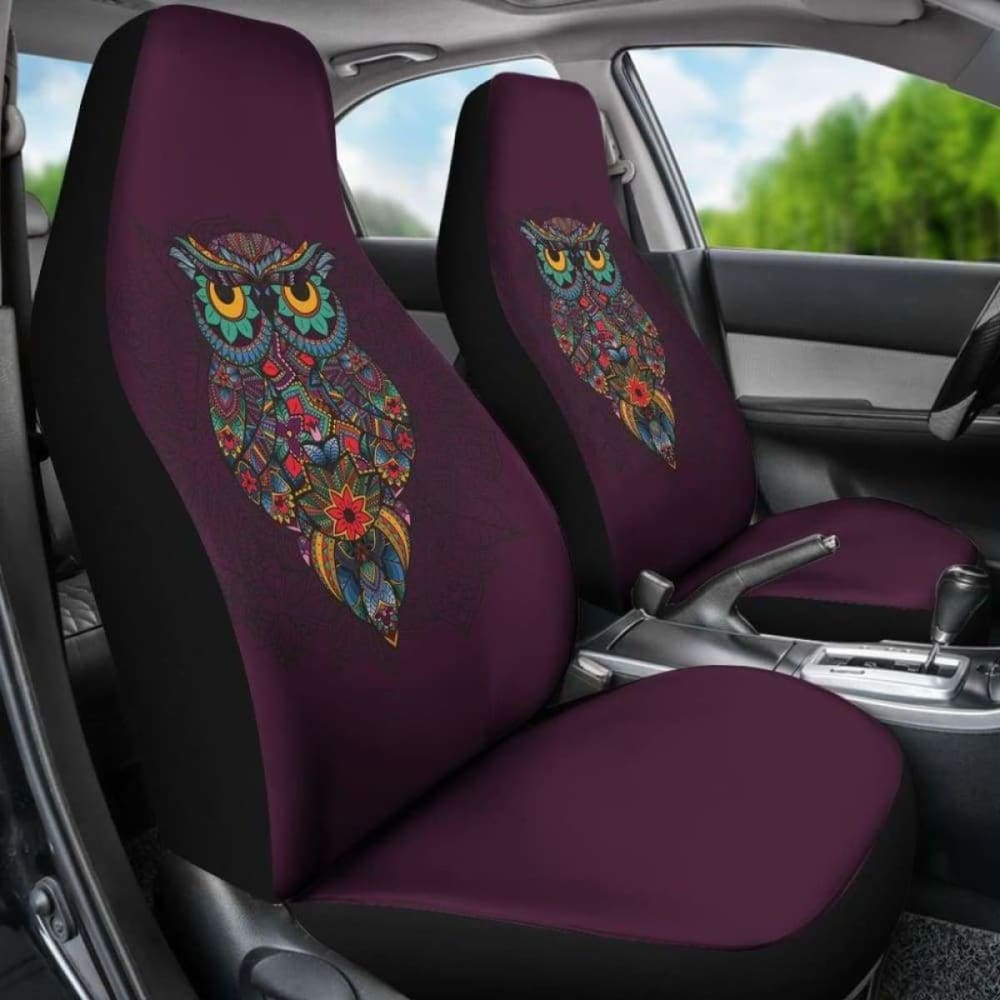 Dark Purple Ornate Owl Car Seat Covers 174716