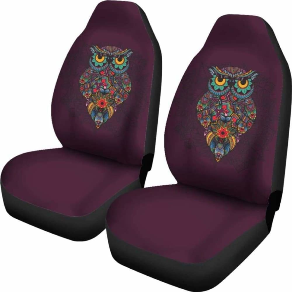 Dark Purple Ornate Owl Car Seat Covers 174716