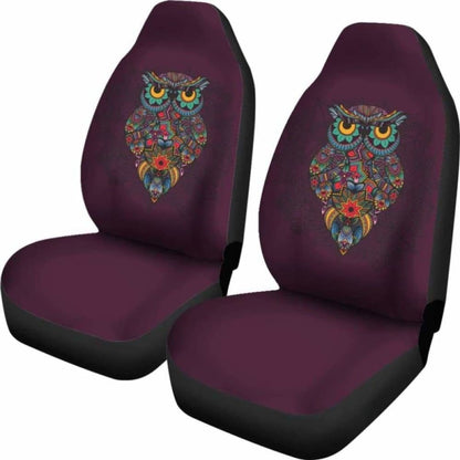 Dark Purple Ornate Owl Car Seat Covers 174716