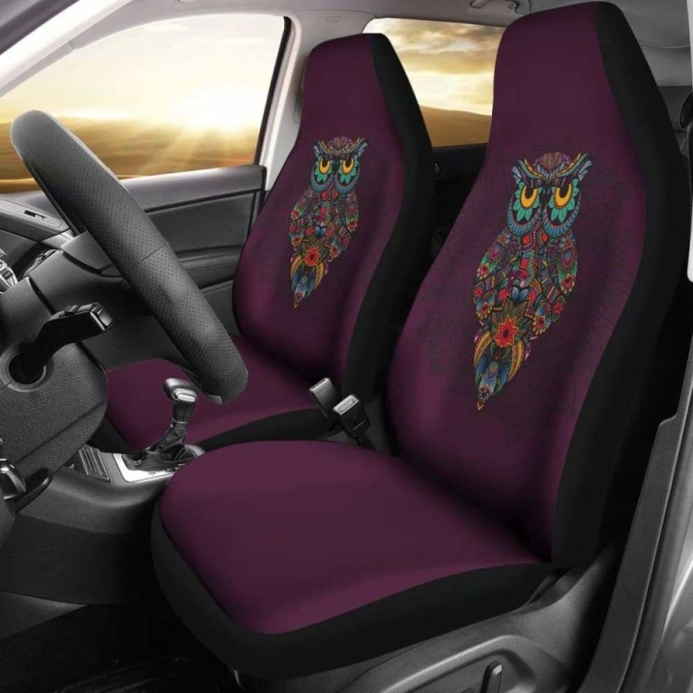 Dark Purple Ornate Owl Car Seat Covers 174716