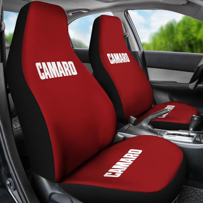 Dark Red Camaro White Letter Car Seat Covers 211004 - YourCarButBetter