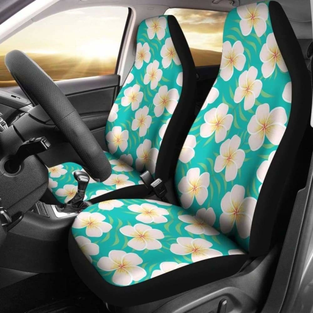Dark Teal Plumeria Frangipani Hawaiian Flower Car Seat Covers Tropical Island Floral Pattern 153908 - YourCarButBetter