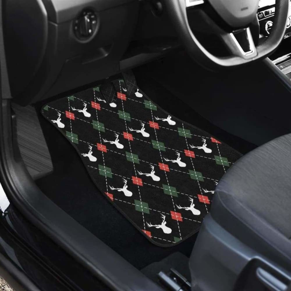 Deer Christmas New Year Pattern Argyle Front And Back Car Mats 161012