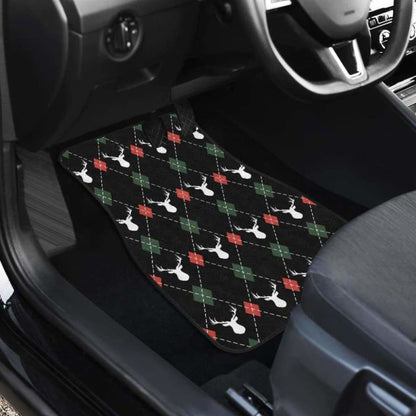 Deer Christmas New Year Pattern Argyle Front And Back Car Mats 161012