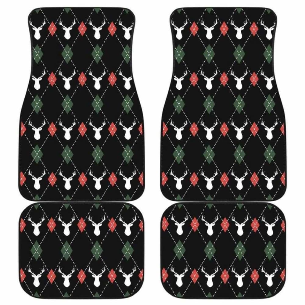 Deer Christmas New Year Pattern Argyle Front And Back Car Mats 161012