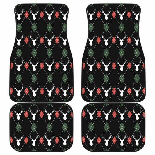 Deer Christmas New Year Pattern Argyle Front And Back Car Mats 161012