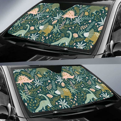 Dinosaurs Tropical Leaves Flower Pattern Car Auto Sun Shades 182102 - YourCarButBetter