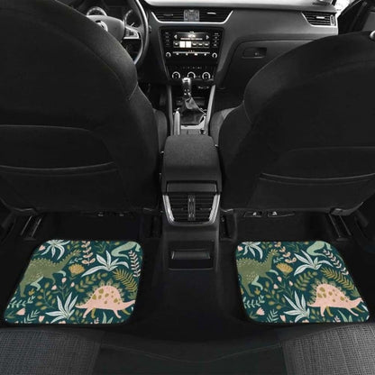 Dinosaurs Tropical Leaves Flower Pattern Front And Back Car Mats 154813 - YourCarButBetter