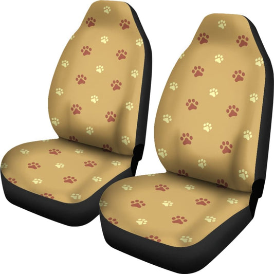 Dog Paw Prints Pattern With Brown Color Car Seat Covers 210605 - YourCarButBetter