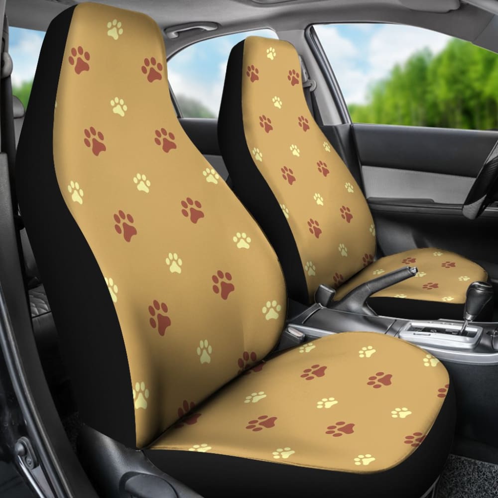 Dog Paw Prints Pattern With Brown Color Car Seat Covers 210605 - YourCarButBetter