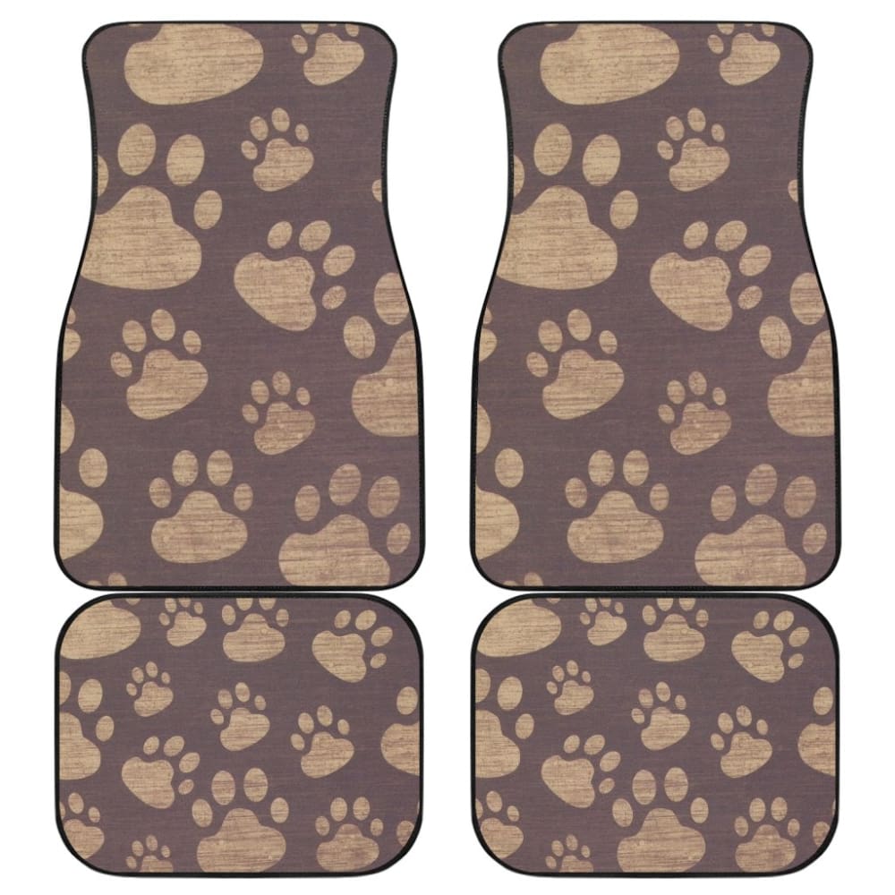 Dog Paw Prints Pattern With Dark Brown Car Floor Mats 210605 - YourCarButBetter