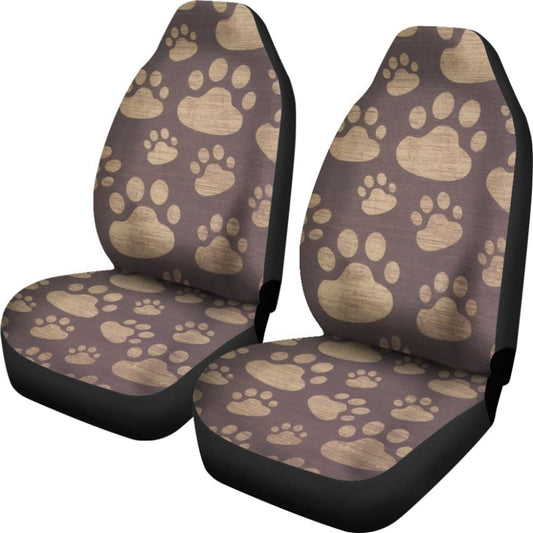 Dog Paw Prints Pattern With Dark Brown Car Seat Covers 210605 - YourCarButBetter
