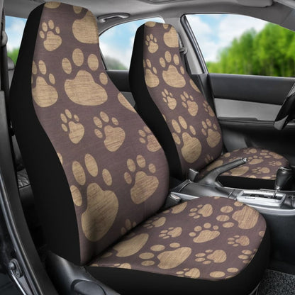 Dog Paw Prints Pattern With Dark Brown Car Seat Covers 210605 - YourCarButBetter