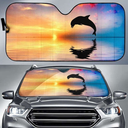 Dolphin Sunset Beautiful Ocean 5K Car Sun Shade 085424 - YourCarButBetter
