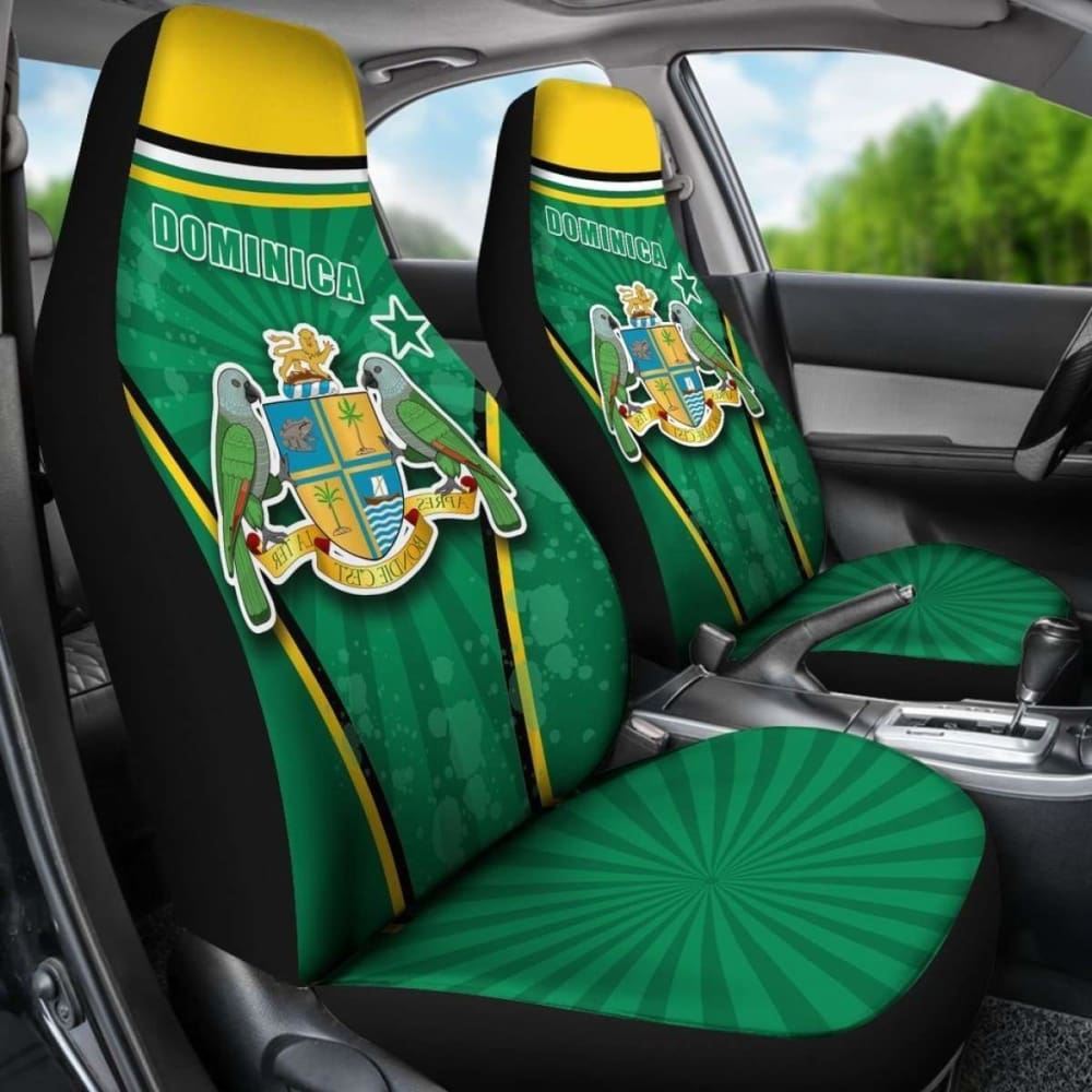 Dominica Green Car Seat Covers Circle Stripes Flag Version Amazing 092813