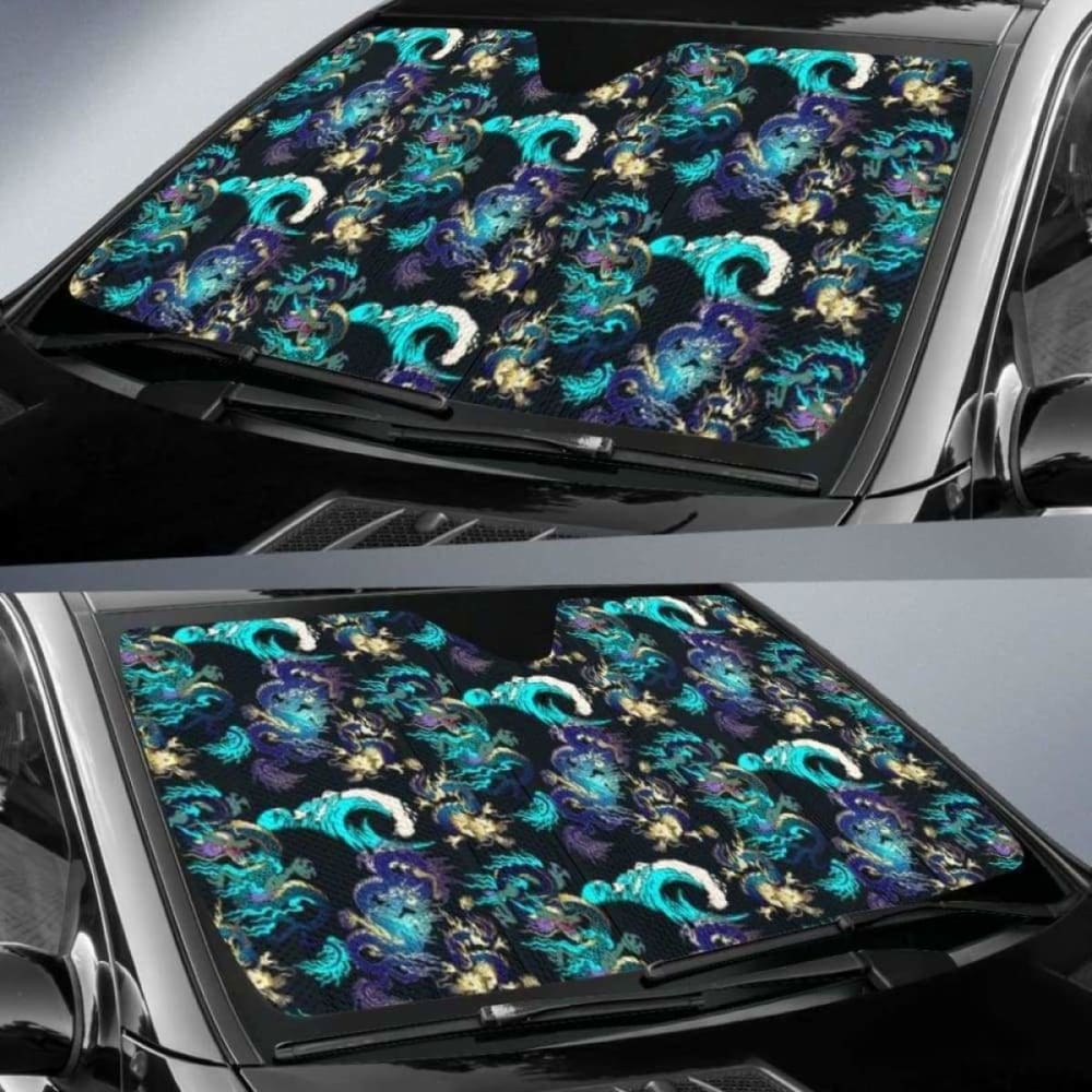 Dragon Sea Wave Pattern Car Auto Sun Shades 172609 - YourCarButBetter