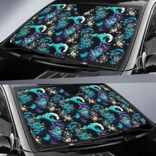 Dragon Sea Wave Pattern Car Auto Sun Shades 172609 - YourCarButBetter