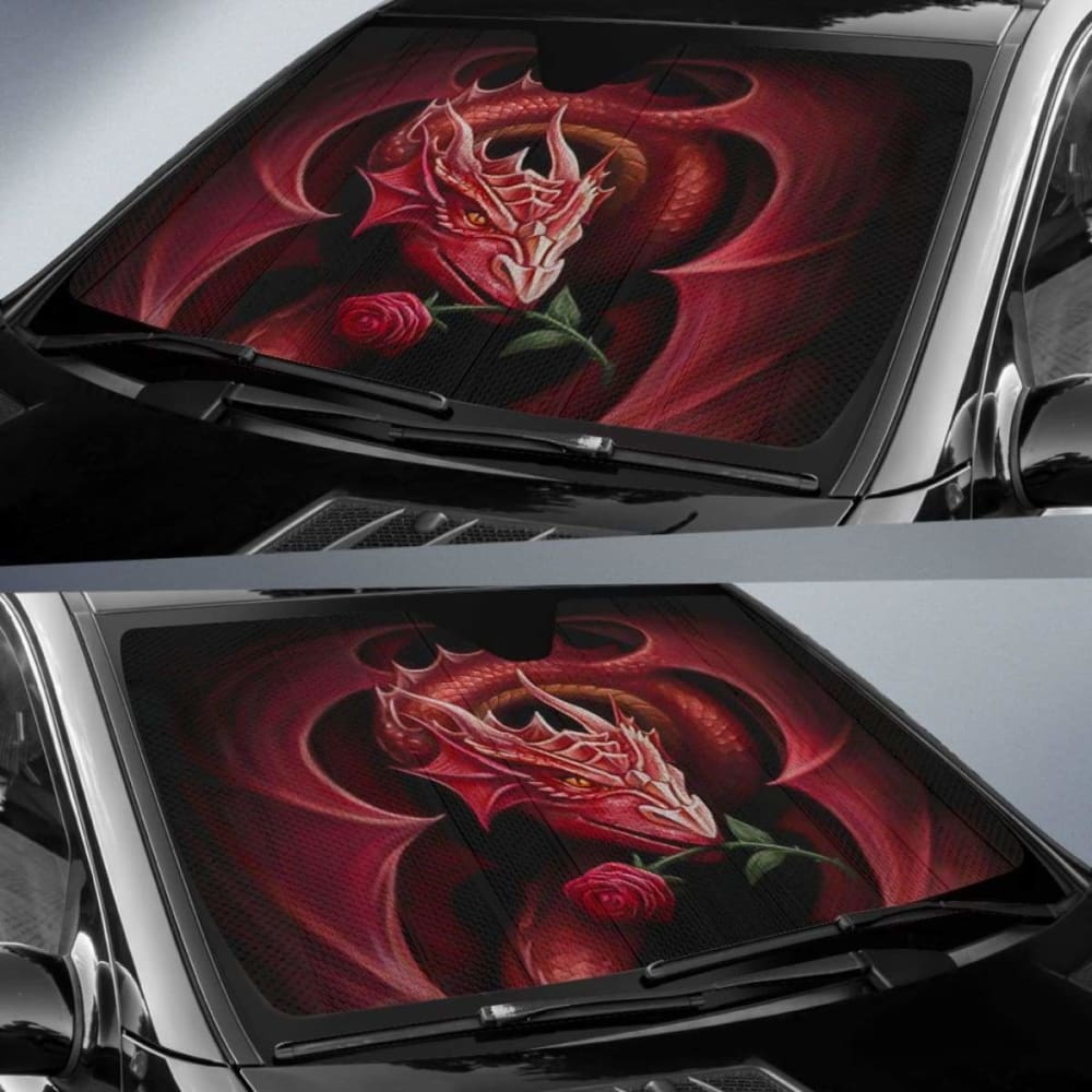 Dragon With Rose Mystical Car Sun Shades Amazing Gift 210101 - YourCarButBetter