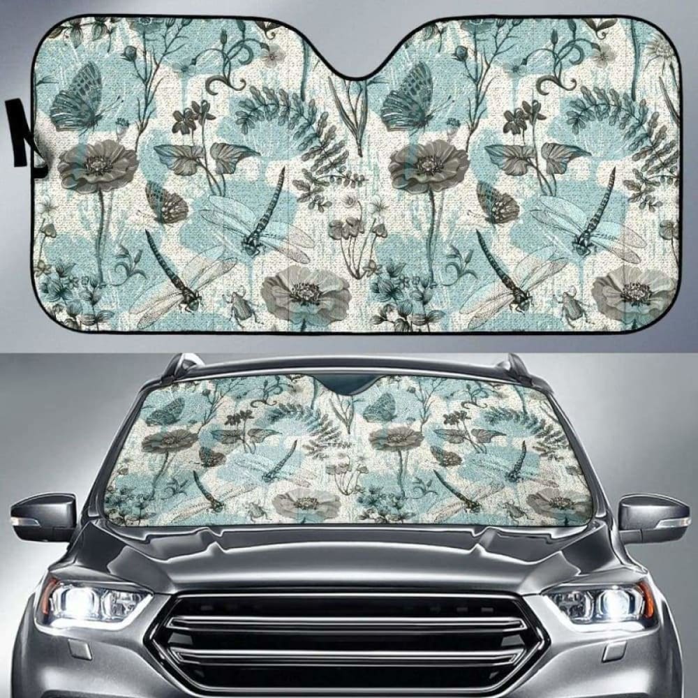 Dragonfly Butterfly Plants Insect Flower Vintage Style Pattern Car Auto Sun Shades 172609 - YourCarButBetter