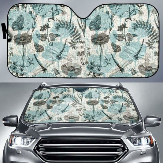 Dragonfly Butterfly Plants Insect Flower Vintage Style Pattern Car Auto Sun Shades 172609 - YourCarButBetter