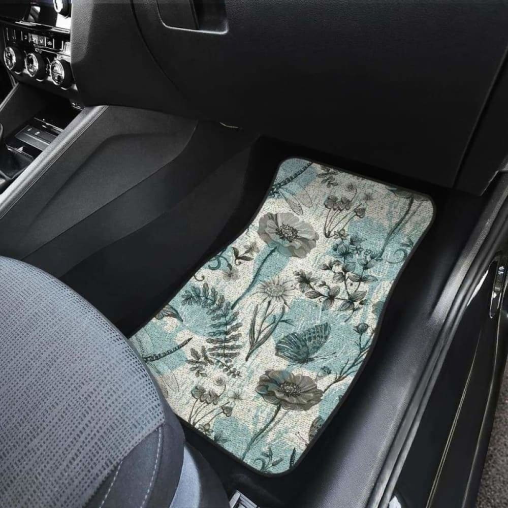 Dragonfly Butterfly Plants Insect Flower Vintage Style Pattern Front And Back Car Mats 135711