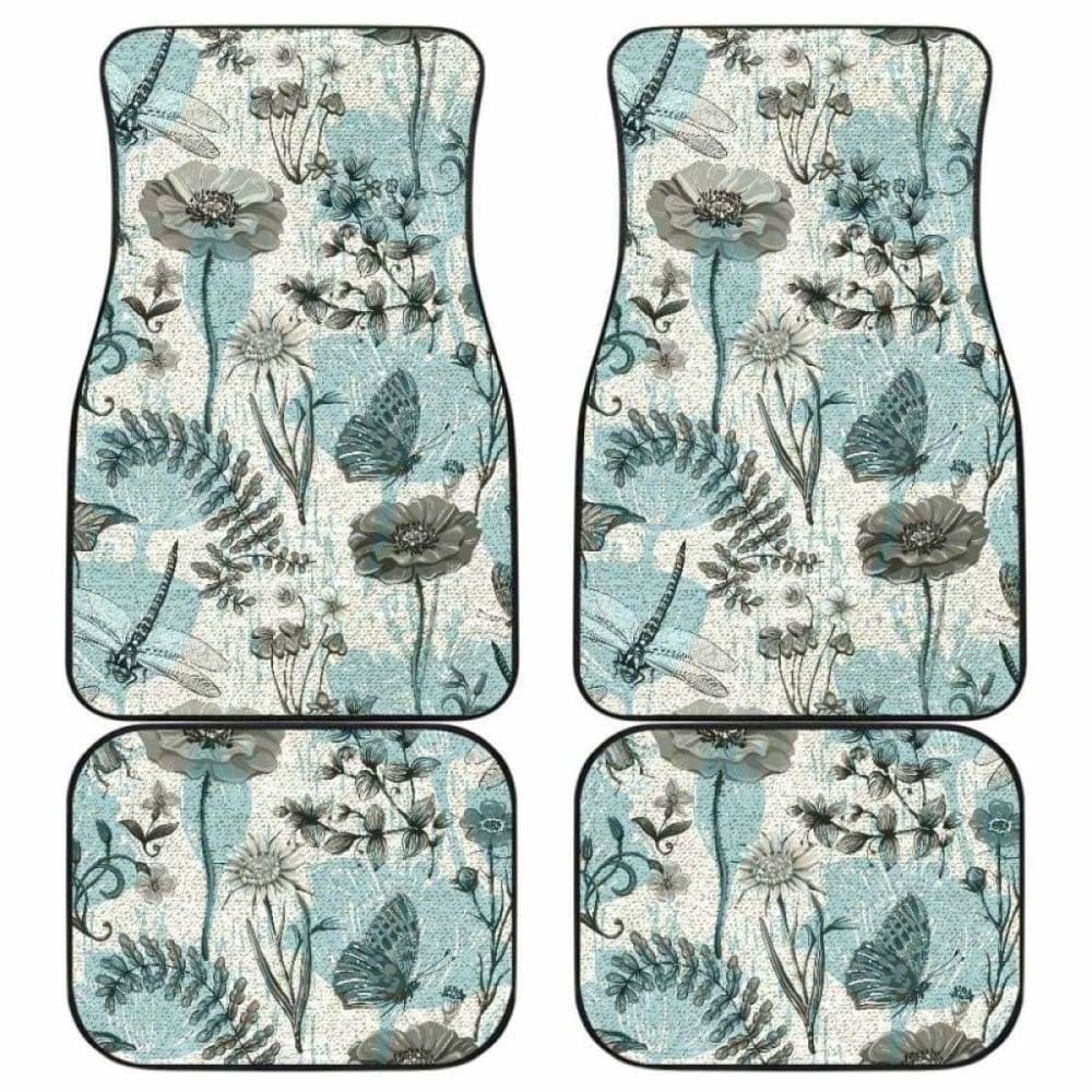 Dragonfly Butterfly Plants Insect Flower Vintage Style Pattern Front And Back Car Mats 135711