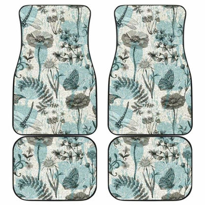 Dragonfly Butterfly Plants Insect Flower Vintage Style Pattern Front And Back Car Mats 135711