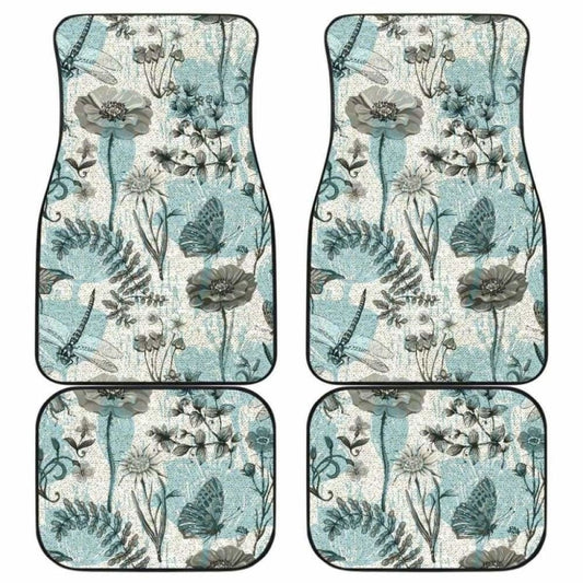 Dragonfly Butterfly Plants Insect Flower Vintage Style Pattern Front And Back Car Mats 135711