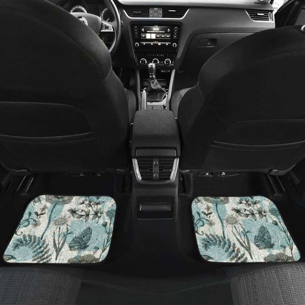 Dragonfly Butterfly Plants Insect Flower Vintage Style Pattern Front And Back Car Mats 135711