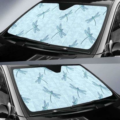 Dragonfly Pattern Blue Background Car Auto Sun Shades 172609 - YourCarButBetter