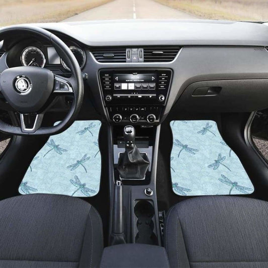 Dragonfly Pattern Blue Background Front And Back Car Mats 135711