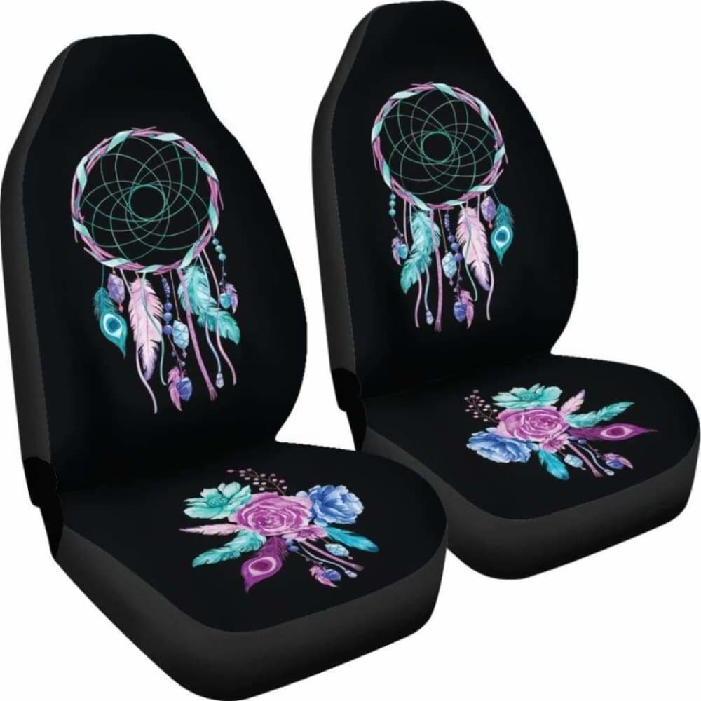 Dreamcatcher Car Seat Covers Black With Teal Purple And Blue Boho Flower Design 105905 - YourCarButBetter