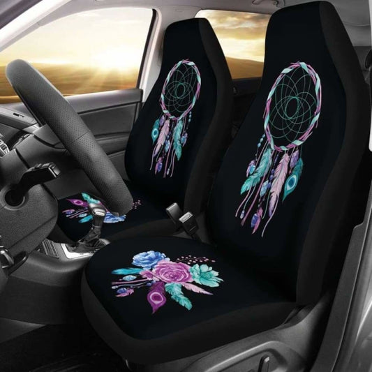 Dreamcatcher Car Seat Covers Black With Teal Purple And Blue Boho Flower Design 105905 - YourCarButBetter
