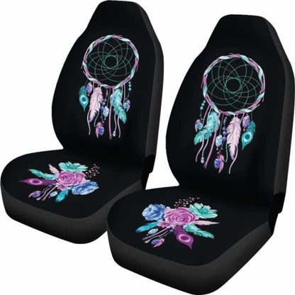 Dreamcatcher Car Seat Covers Black With Teal Purple And Blue Boho Flower Design 105905 - YourCarButBetter