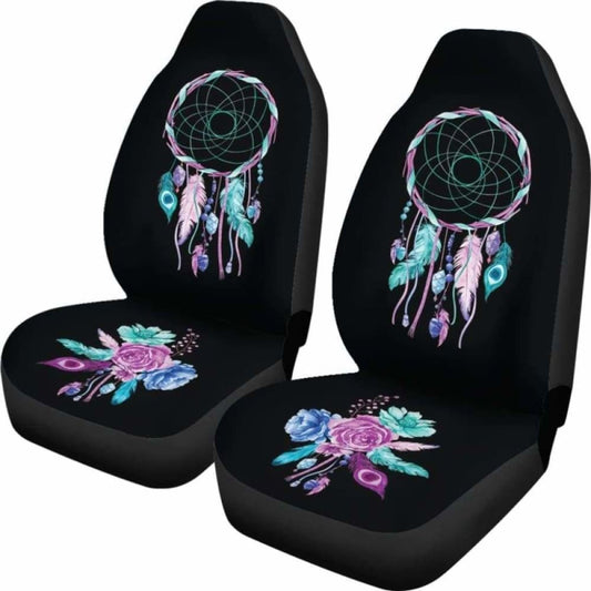 Dreamcatcher Car Seat Covers Black With Teal Purple And Blue Boho Flower Design 105905 - YourCarButBetter
