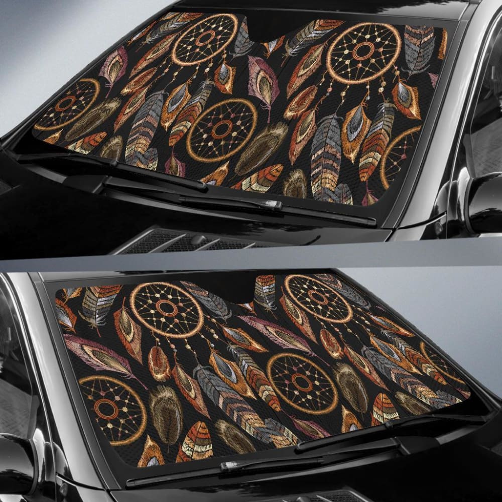 Dreamcatcher Feather Native American Auto Sun Shades 093223 - YourCarButBetter