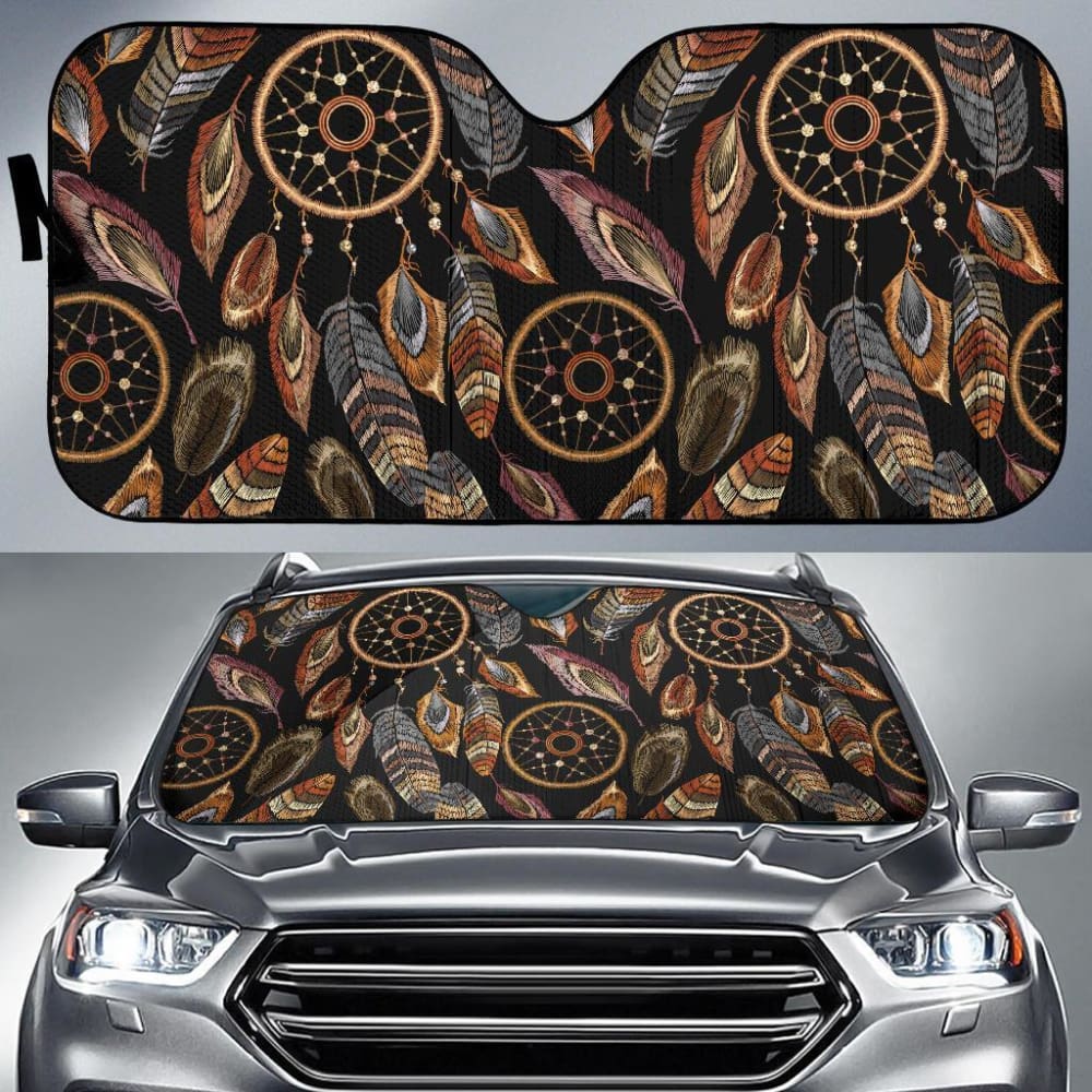 Dreamcatcher Feather Native American Auto Sun Shades 093223 - YourCarButBetter
