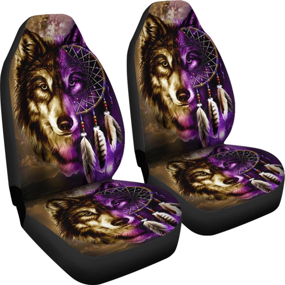 Dreamcatcher Purple Wolf Native American Car Seat Covers 093223 - YourCarButBetter