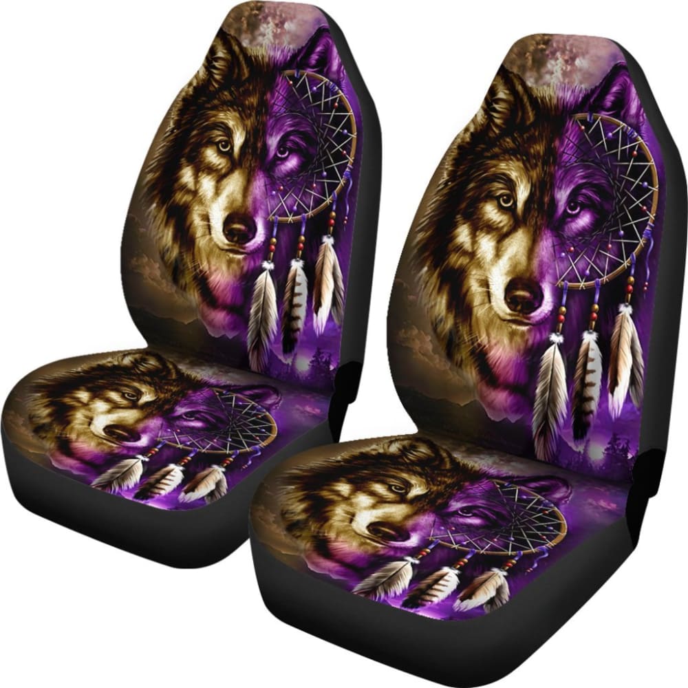 Dreamcatcher Purple Wolf Native American Car Seat Covers 093223 - YourCarButBetter