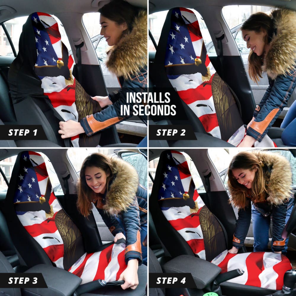 Eagle Fly American Flag Day Car Seat Covers Amazing 211101 - YourCarButBetter