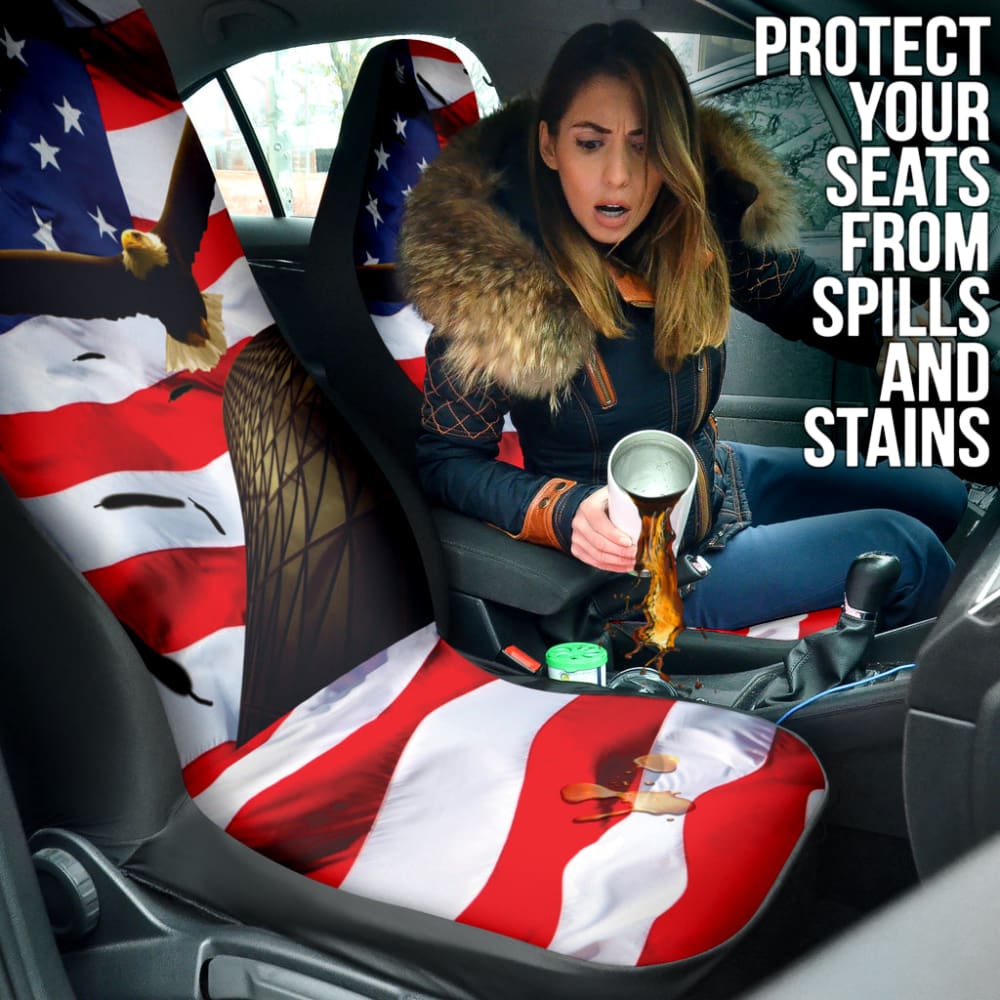 Eagle Fly American Flag Day Car Seat Covers Amazing 211101 - YourCarButBetter