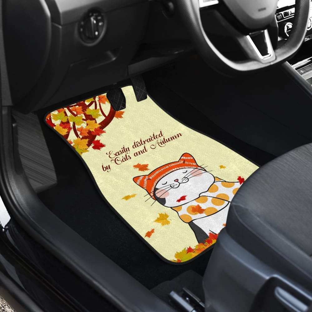 Easily Distracted By Cats And Autumn Car Floor Mats 210205 - YourCarButBetter
