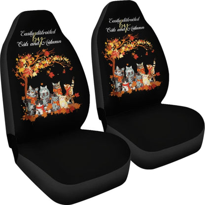 Easily Distracted By Cats And Autumn Fall Car Seat Covers 210205 - YourCarButBetter