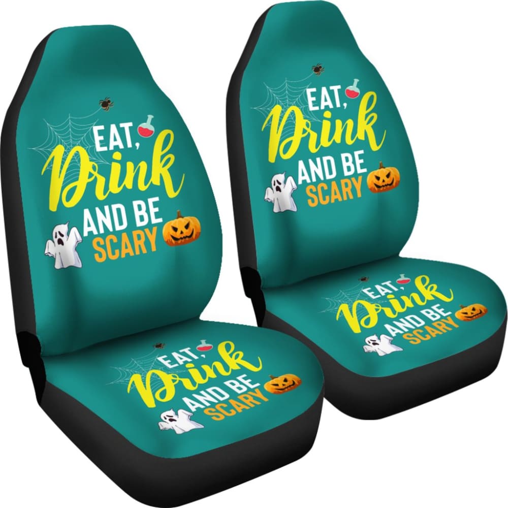 Eat Drink And Be Scary Ghost Halloween Custom Car Seat Covers 211501 - YourCarButBetter