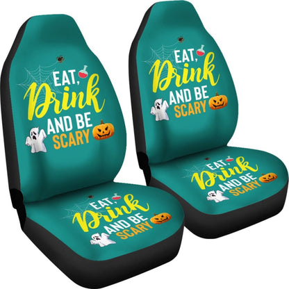 Eat Drink And Be Scary Ghost Halloween Custom Car Seat Covers 211501 - YourCarButBetter