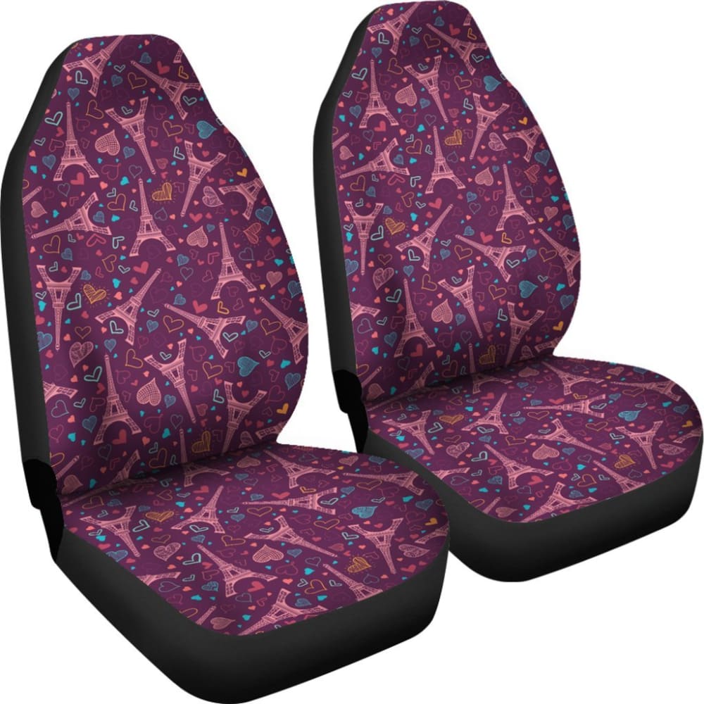 Eiffel Tower Heart Pattern Print Design 04 Car Seat Covers 101819 - YourCarButBetter