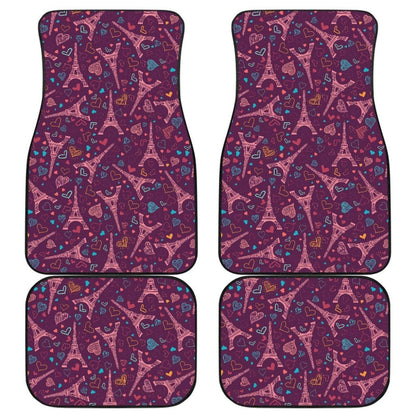 Eiffel Tower Heart Pattern Print Design 04 Front And Back Car Mats 101819 - YourCarButBetter